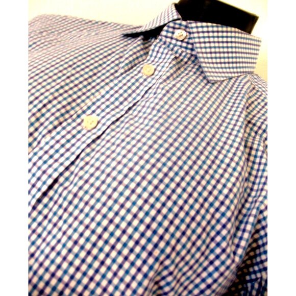Charles Tyrwhitt Shirt Men large16.5/33 Blue ExtraSlim plaid Long Sleeve Button - Picture 7 of 12